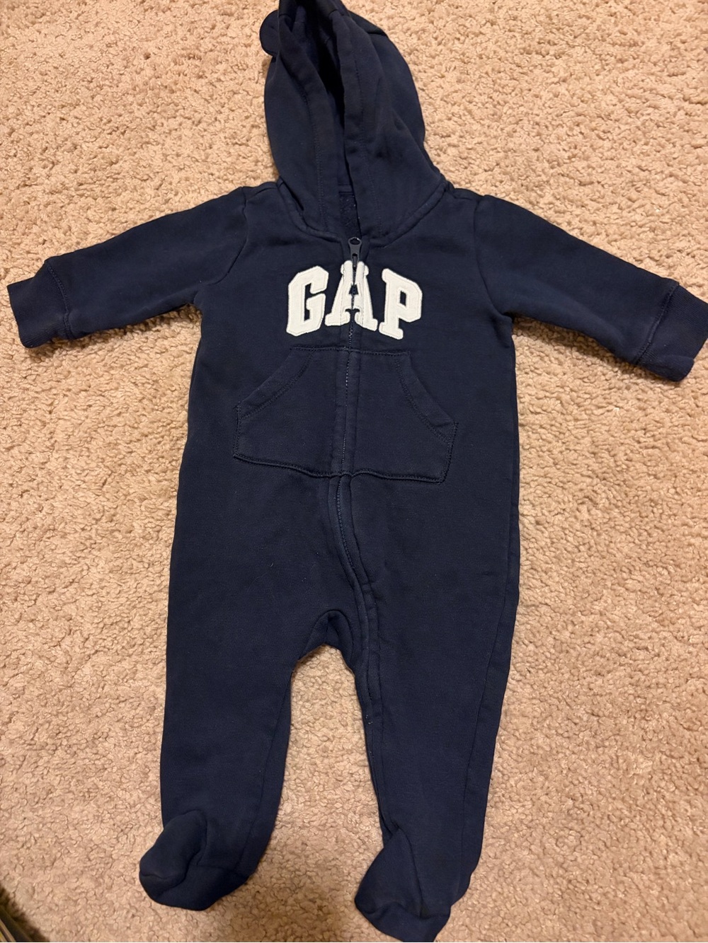 GAP Navy Hooded Footed One-Piece Romper with Front Zipper